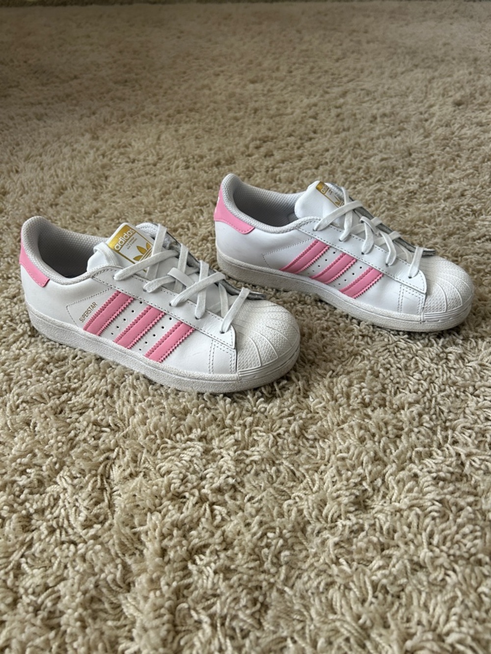 Adidas Kids Superstar Sneakers - White with Pink Accents Size US Kids 2